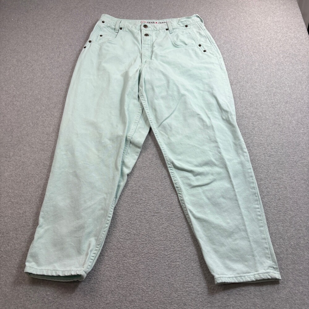 Vintage Zena Jeans Woman 14 Petite Blue Teal Denim Barrel High Rise 90s Made USA